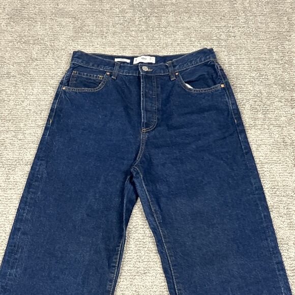 Mango MNG Nora Wide Leg Jeans Womens 8 Raw Hem Button Fly Blue Denim - Picture 2 of 9
